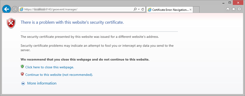Certificate error message in Certificate error message in