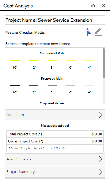 Cost Analysis window with project loaded