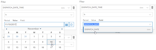 Options for entering values for fixed date filters