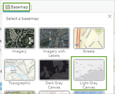 Light Gray Canvas selected in the Basemap gallery