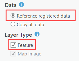 Options on General tab to create a feature layer that references registered data